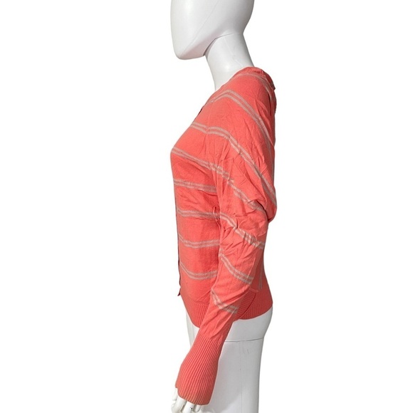 FREE PEOPLE Pink Button Down Striped Batwing Top - Picture 2 of 5